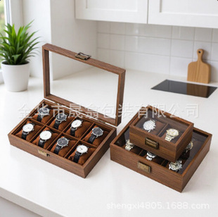 New Black Walnut Watch Box Wholesale High-End Storage Mechanical Watch Jewelry Box Ready for Display Leather Transparent