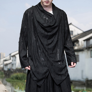 Chinese Style K dark Yamamoto yaosi beggar ripped high pile collar irregular trench coat T-shirt F02-P68 control 88