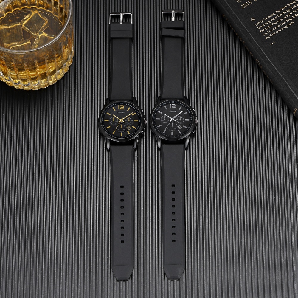 New minimalist silicone tape sports watch, fashionable fake three eye calendar, low-priced men's watch_voghion.com