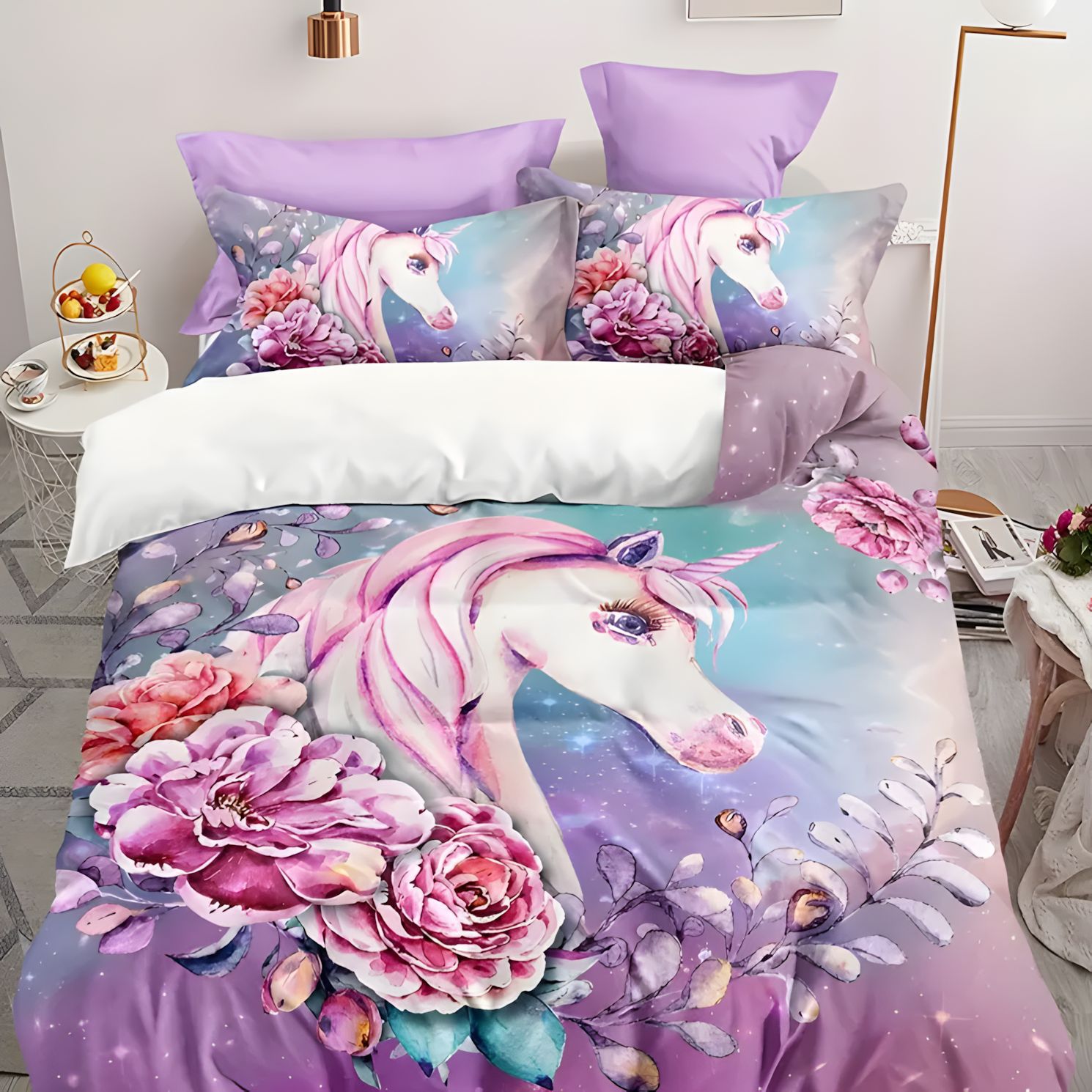 TEMU / JIT Sweet Child Heart Unicorn Princess Colchón Colchón Kit de ropa de cama para dibujar