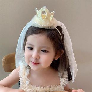 Korean New Birthday Tiara Princess Hair Accessories Kidsren's Stereo Crown Headband Veil Party Flower Girl Girl Photo