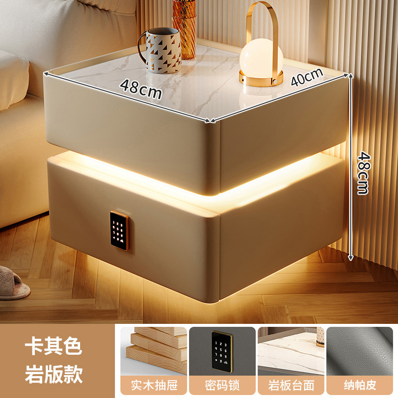 Mesa de cabezal de cama moderna lujosa inteligente con luces de alto nivel de sensación de dormitorio estante de cabezal de cama de viento de crema almacenar gabinete bajo junto a la cama