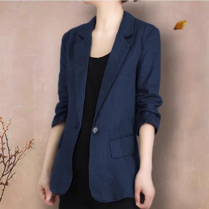 2026 Spring New Linen Thin Blazer for Women, Cotton-Linen Three-Quarter Sleeve Slim Fit Casual Jacket, Versatile and Stylish