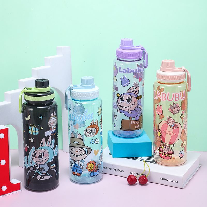 Labubu 漫画子供用プラスチックカップ、見栄えの良い、大容量、透明な子供用ウォーターカップ、ハンドル付き、ポータブル、大容量|undefined