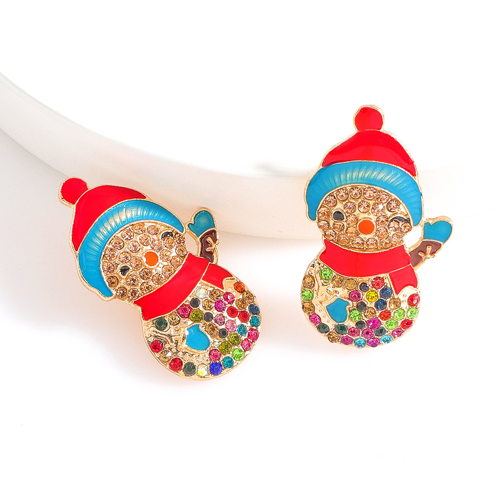 Christmas day earrings fashion new trend line alloy rhinestone shiny cartoon earrings