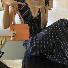 复古设计感蕾丝花边波点短袖长裙子时尚领气质法式连衣裙女