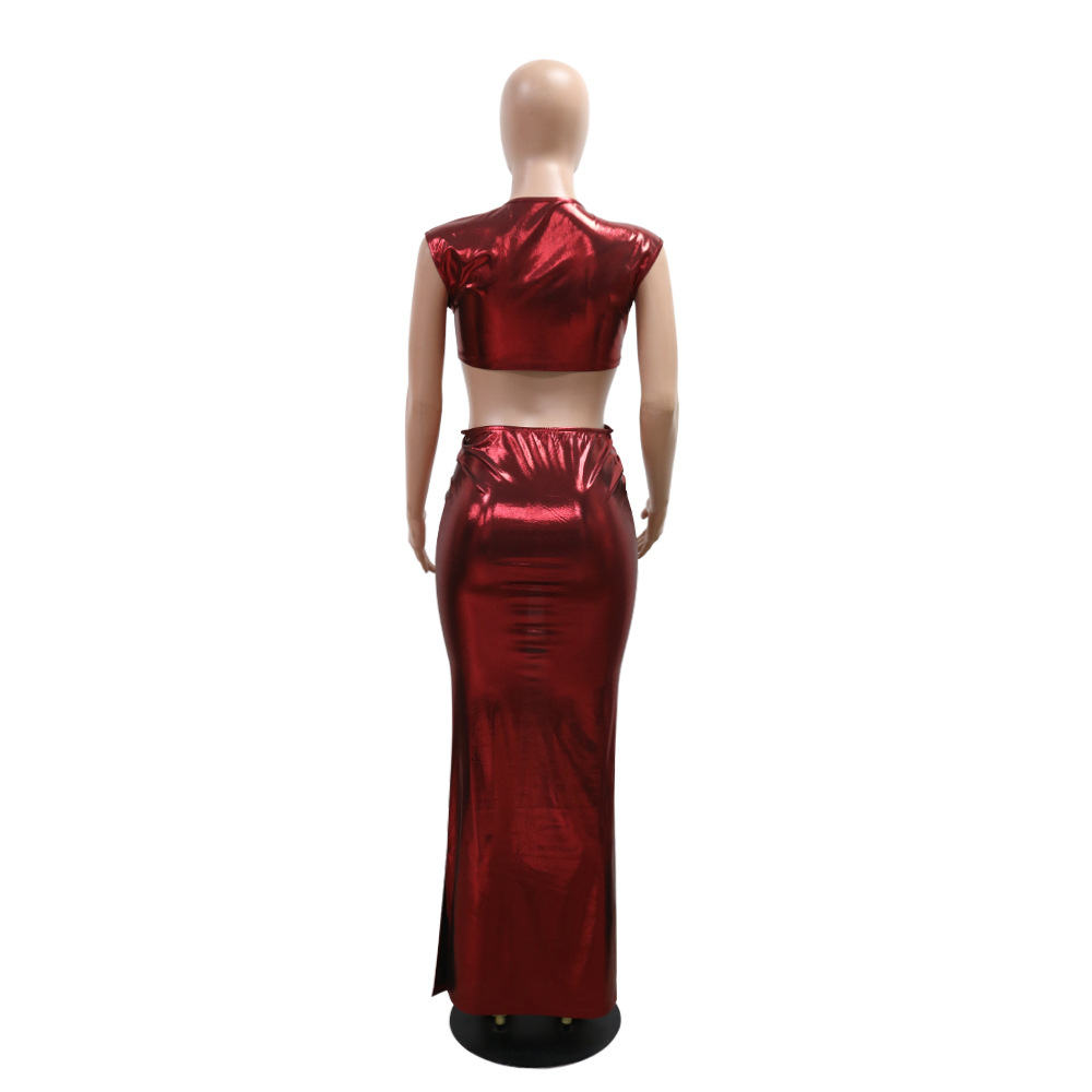 Sexy Women Clothing Solid Color Sleeveless Short Top Skirt Sets