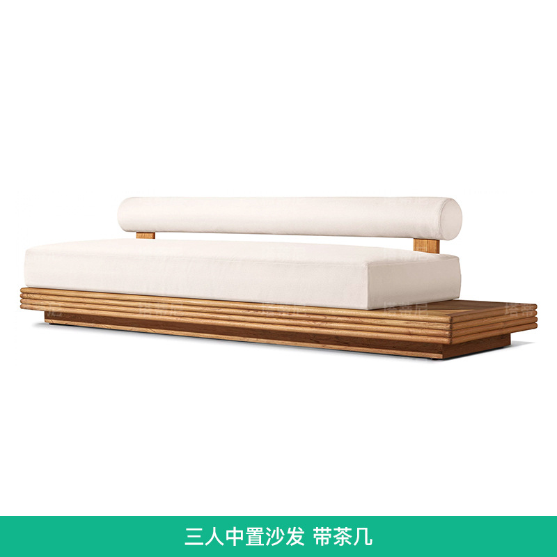 Sofá de madera de relajación al aire libre patio terraza villa al aire libre sala de sol impermeable muebles de cama de cama image 18