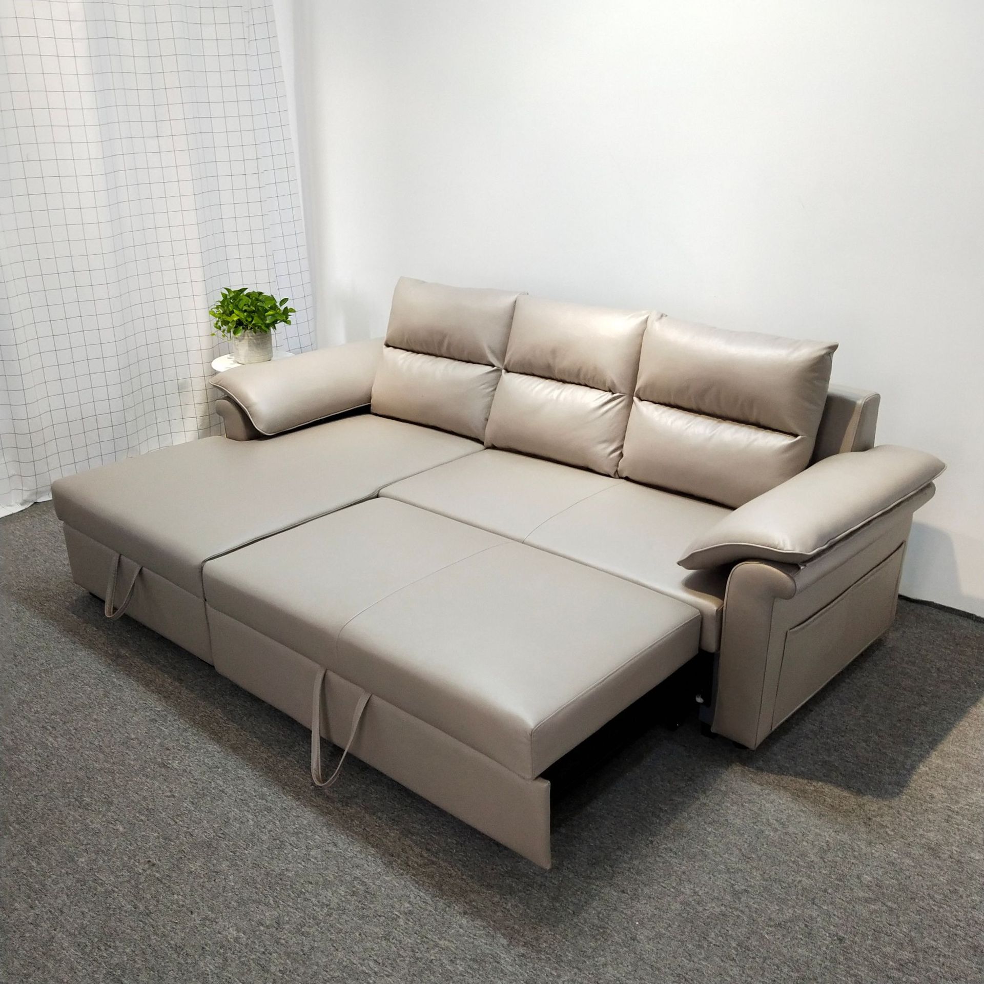 Tecnología de tela de esquina sofá correa de almacenamiento VIP simple sala de estar moderna pequeña combinación de sofá cama plegable doble uso