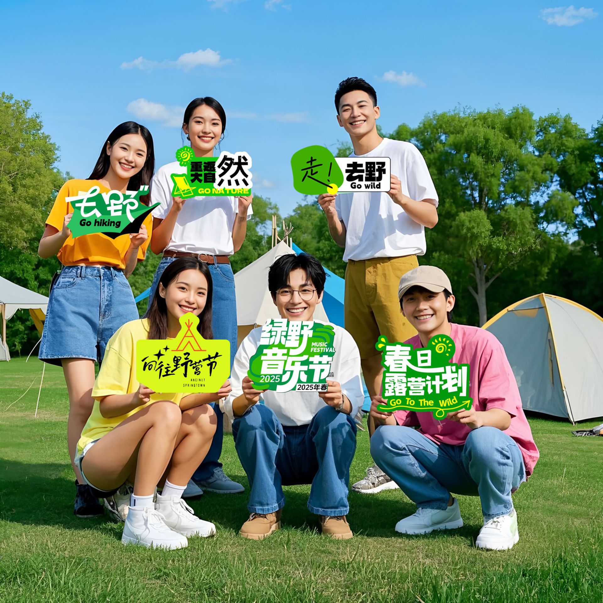 可户外春游公司团建拍照打卡手举牌春天露营场景布置装饰手持