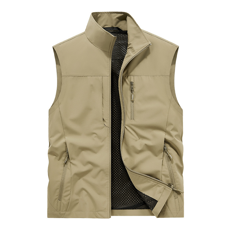 Spring and Autumn Men's Vest Outdoor Leisure Sports Travel Vest Vertical Collar Waistcoat Loose plus size Vest Jacket Men's