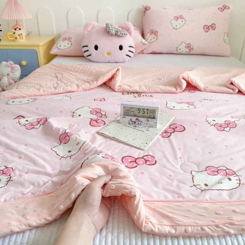 Cartoon Sanrio Ice Silk Quilt Summer Cooling Quilt Cool Feeling Kt Kuromi Air Conditioning Quilt Dormitory Single/Double Thin Quilt