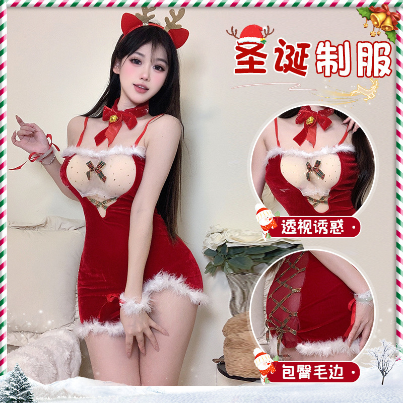 Plus Size Qqny Christmas Robe Nightgown Women's Winter Sexy Uniform Fun Intimates Stimulating Fun Suit 2025 New