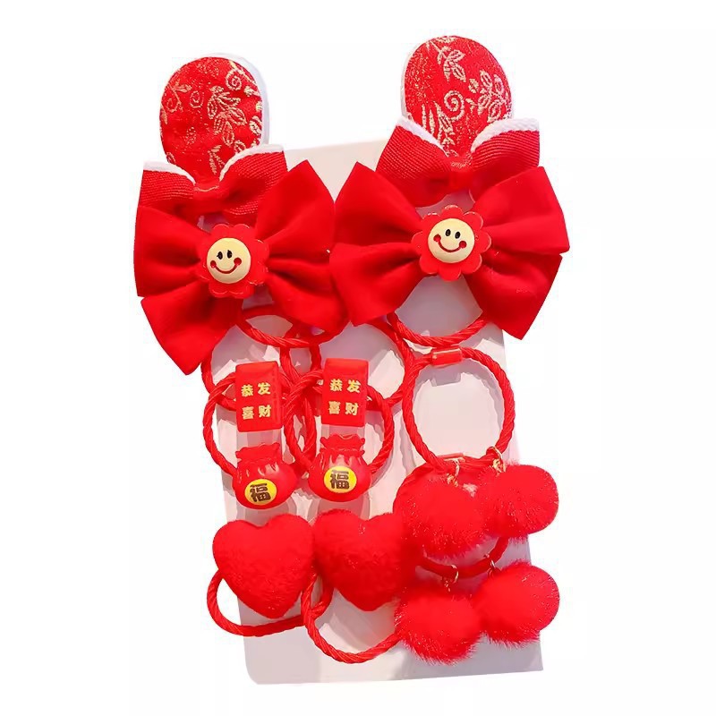 Banda de goma para niños arco de flores rojas para niñas festivo Año Nuevo cuerda de pelo niña no duele el pelo lazo anillo de pelo