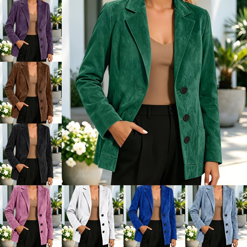 TEMU Amazon cross-border European and American women's suede lapel pocket blazer TEMU Amazon cross-border European and American women's suede lapel pocket blazer