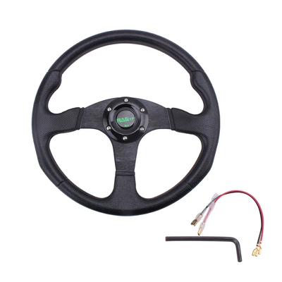 Cross-Border Car Modified Steering Wheel Pu Racing Steering Wheel 14-Inch 350mm Competitive Game Steering Wheel Universal (Steering wheel) - black