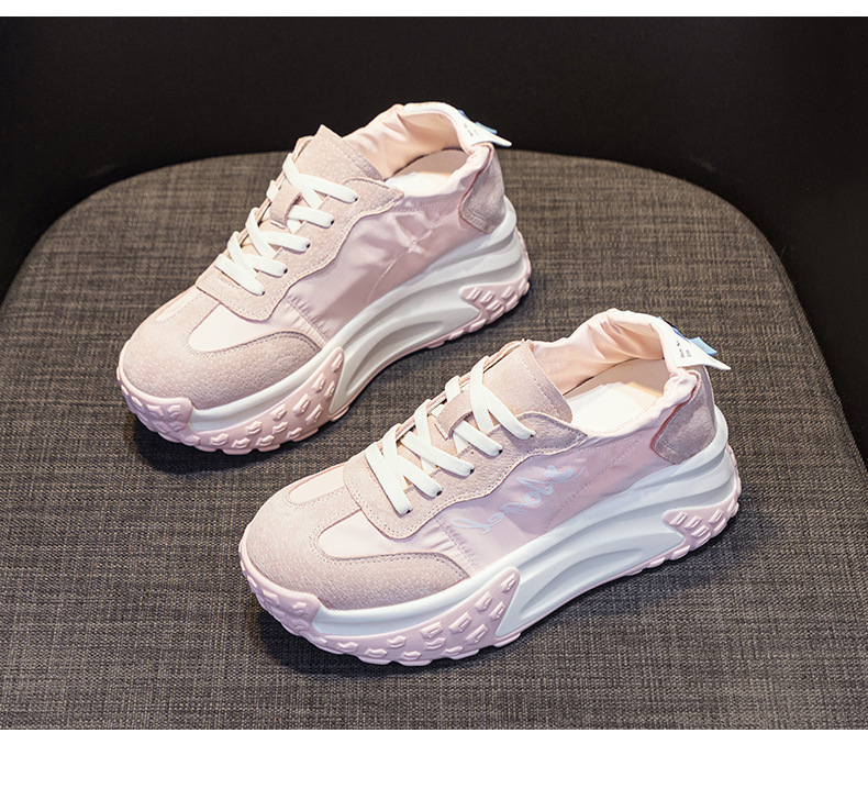 Giày sneaker chunky đế dày nữ mũi tròn tăng chiều cao mùa hè 2025 — M2376 màu vàng, M2376 màu be, M2376 màu xanh lam, M2376 màu hồng chi tiết 18