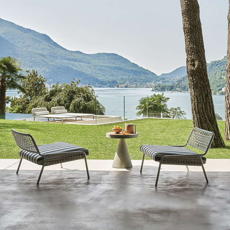 Nórdico al aire libre ocio de caña sofá individual patio al aire libre balcón simple al aire libre aleación de aluminio silla de teca combinación