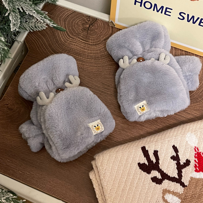 ヘラジカのクリスマスの手袋の女性の冬の毛の保温は学生を覆います。|undefined