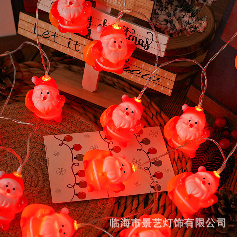 跨境新品led圣诞树灯串圣诞老人雪人灯串电池盒电镀球五角星彩灯|undefined