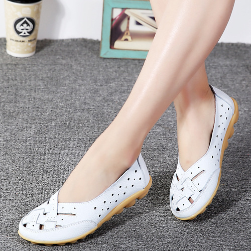 Flat sandals women summer single shoes, pinto shoes, leather shoes, casual women's nest hole hole shoes
