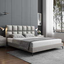 960#法轩尼系列 1.5/1.8M床双色：浅灰色皮/巧克力灰皮现代简约床