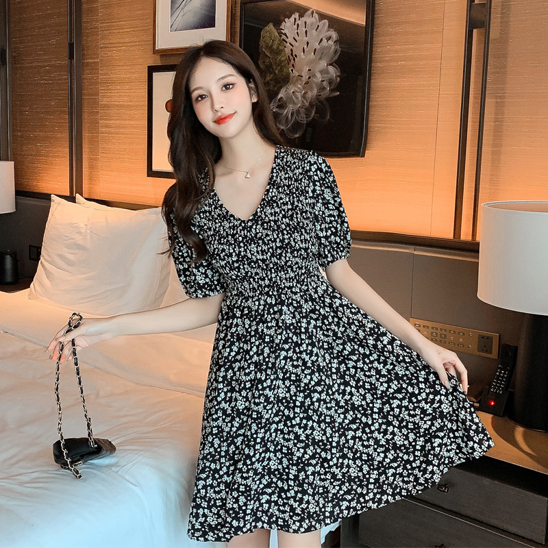 大码女装2021夏季新款胖MM洋气小碎花裙弹力胸围显瘦中长款连衣裙|ru