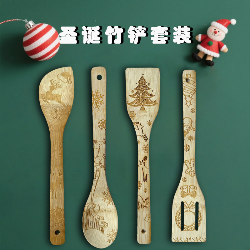 外国貿易クリエイティブ彫刻竹スパチュラクリスマスクリスマス竹スパチュラ竹スプーン 5 点セットキッチン食器卸売|undefined