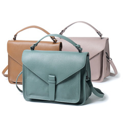 頭層牛皮手提斜挎包復古郵差包新款大容量真皮女包肩帶可拆卸單肩