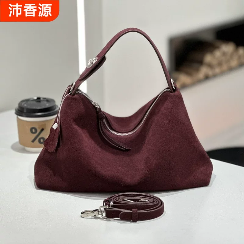 Matte leather shoulder bag, genuine leather