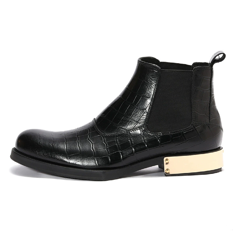 Европейские и американские уличные Металлические Модные мужские кожаные ботинки с крокодиловым узором, коричневые ретро-Ботинки Челси на каблуке в форме воловьей кожи с верхним слоем