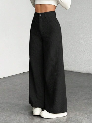 European and American flannel casual women's high-waisted loose and flowing thin-leg pants in solid color