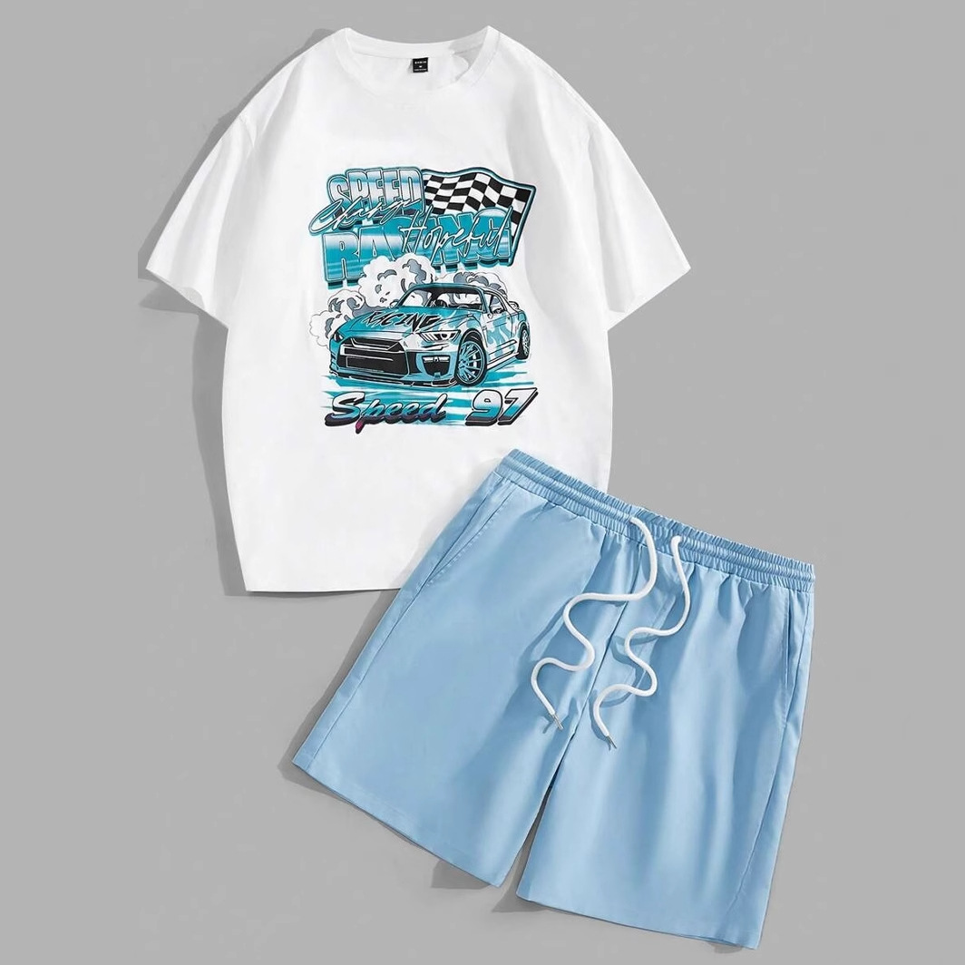 Traje de hombre Camiseta Traje de hombre Cuello redondo Pantalones cortos con cordón de manga corta Carreras Junior Graffiti Impresión digital 3D