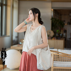 2024夏季棉麻女裝新品念百秀紡休閒旅拍亞麻砂洗透氣舒適女式背心
