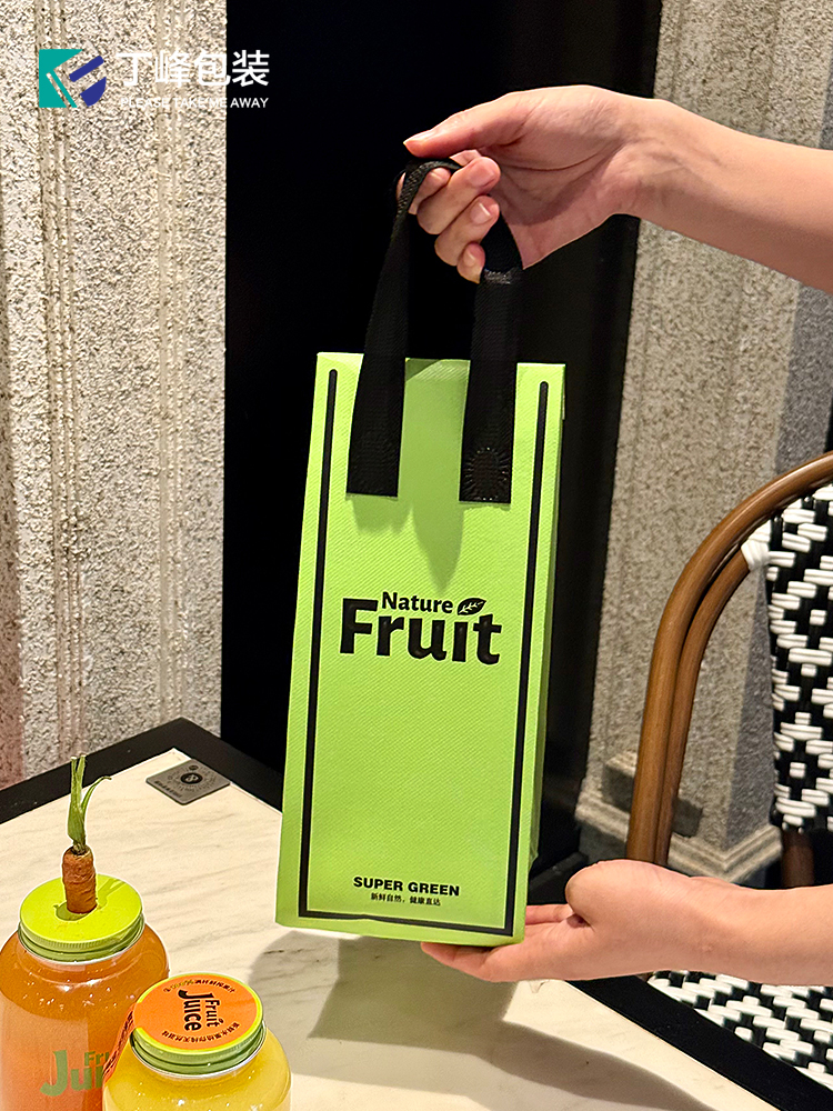 Aluminio verde para llevar bolsa de aislamiento térmico no tejida bolsa de bloqueo de papel de estanque botella de jugo fresco bolsa de embalaje al por mayor