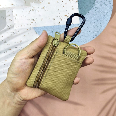 men, student small wallet, card holder, Static Rod/Key Bag - khaki-with-quality-hook-and-lanyard