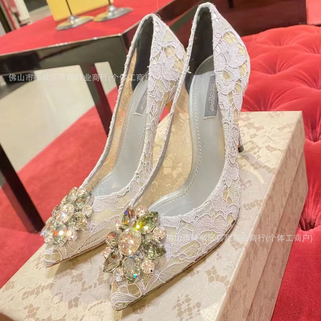 mesh sexy breathable high heels pointed-toe stiletto heels with…