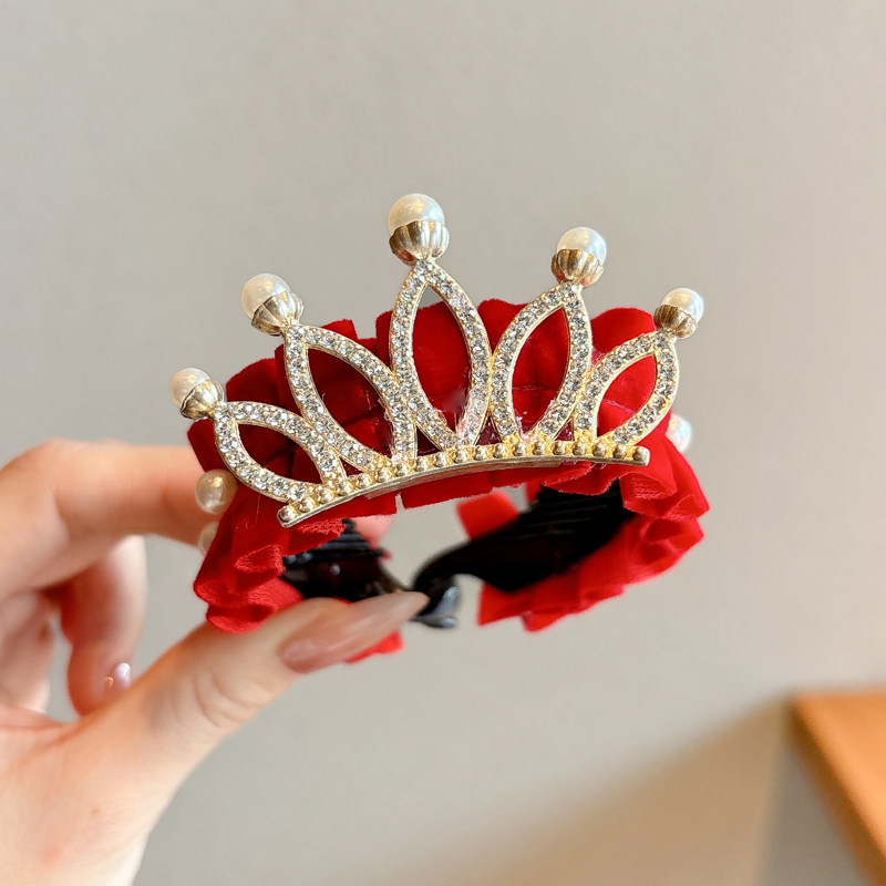 Bola de corona de perlas para niños, hebilla para el cabello, tocado de princesa, pinza para el cabello de cola de caballo para niñas, artefacto para el cabello para niñas