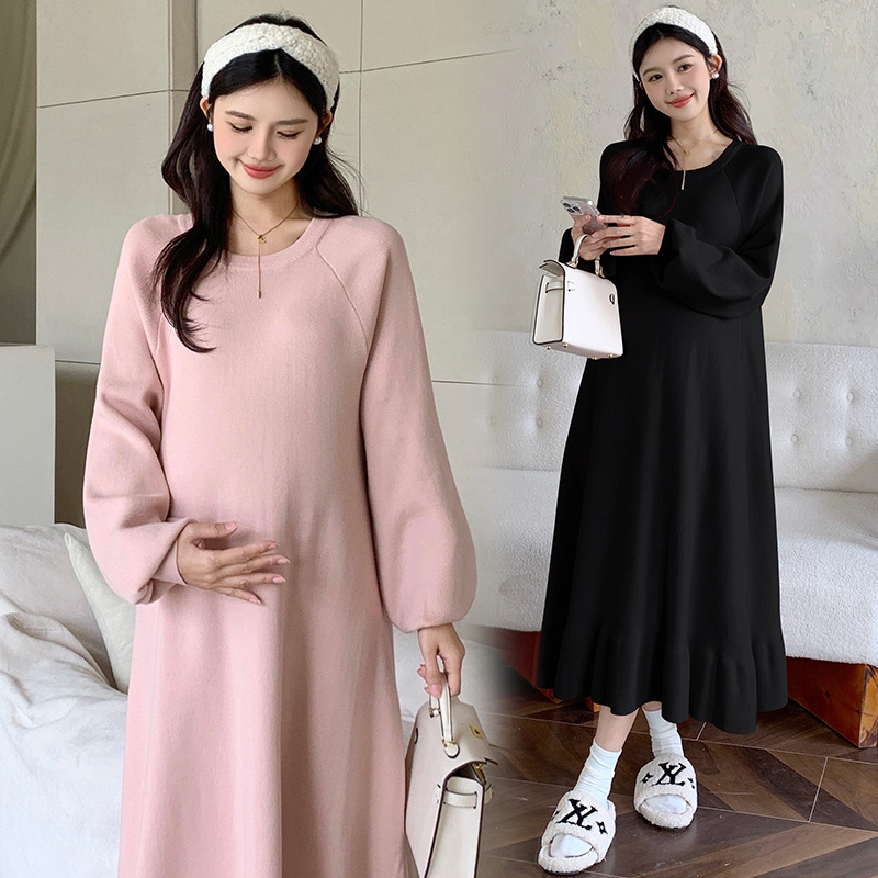 妊婦服秋冬新作丸首妊婦毛のスカートはだらだらしています。|undefined