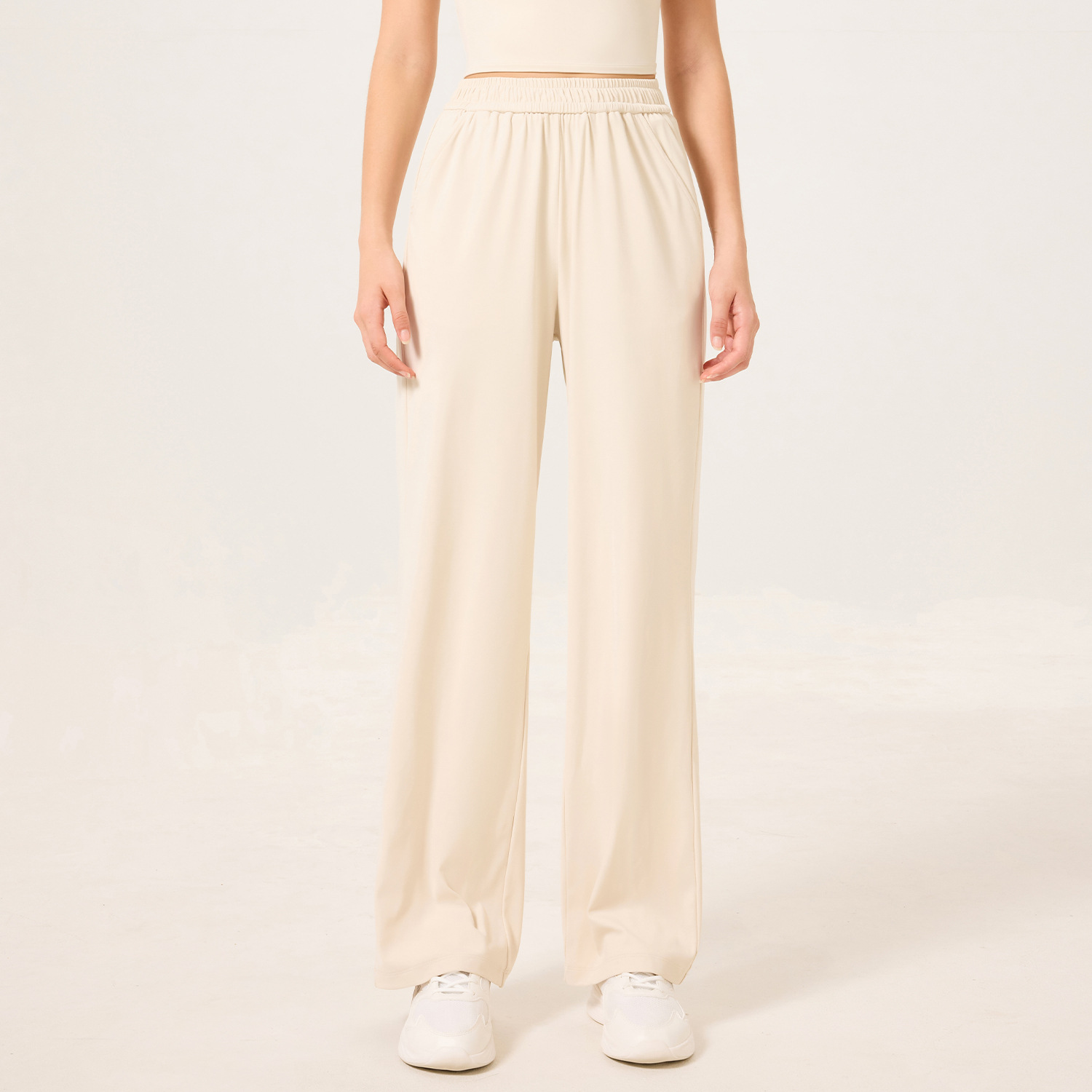 Nuevos pantalones de piernas anchas de alta elasticidad rectos de primavera para elevar las caderas, cubrir la carne y adelgazar el ejercicio de danza, pantalones deportivos de fitness