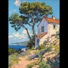 梵高海边房子 DIY数字油画手工涂色按数字填色油彩画装饰画批发