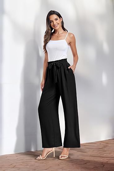 2025 pantalones de piernas anchas de mujer cintura alta elegante ajustable nudos pantalones largos largos casuales de negocios correa de bolsillo para mostrar piernas largas image 7