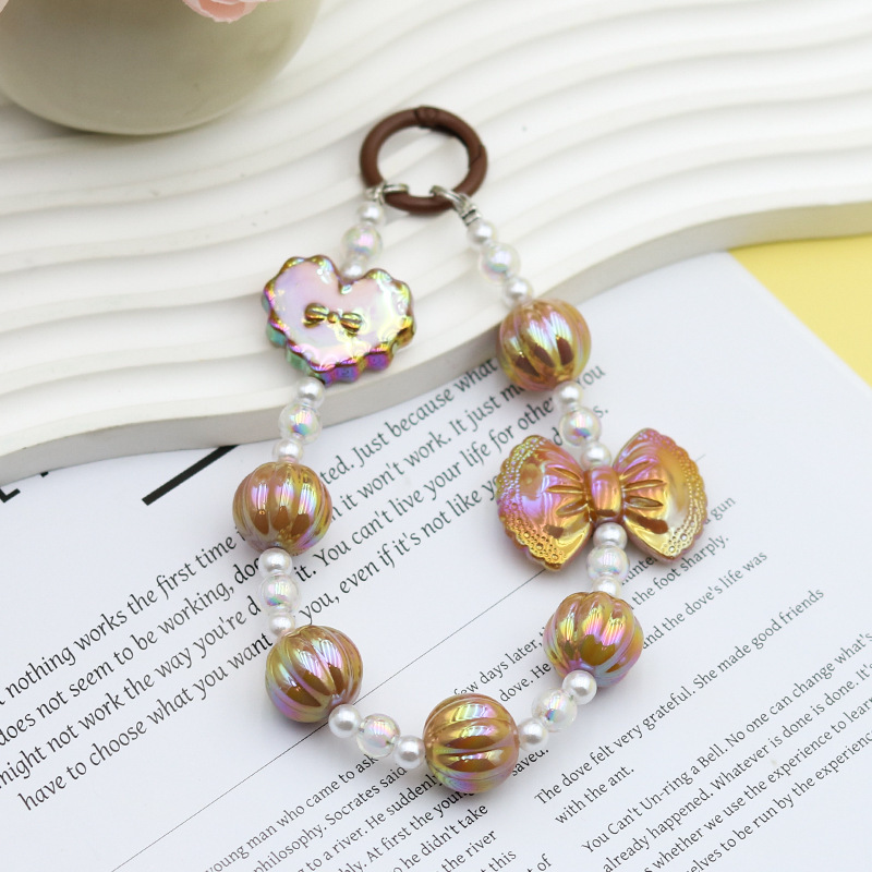 Nuevo colgante de cadena de teléfonos móviles de dibujos animados palomitas de maíz colgante de llavero creativo colgante de bolsas de perlas pintadas a mano