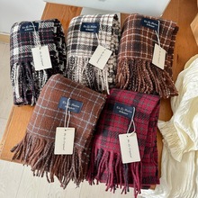 2025秋冬新款韩版格子围巾女氛围感羊绒手感情侣百搭加厚保暖披肩