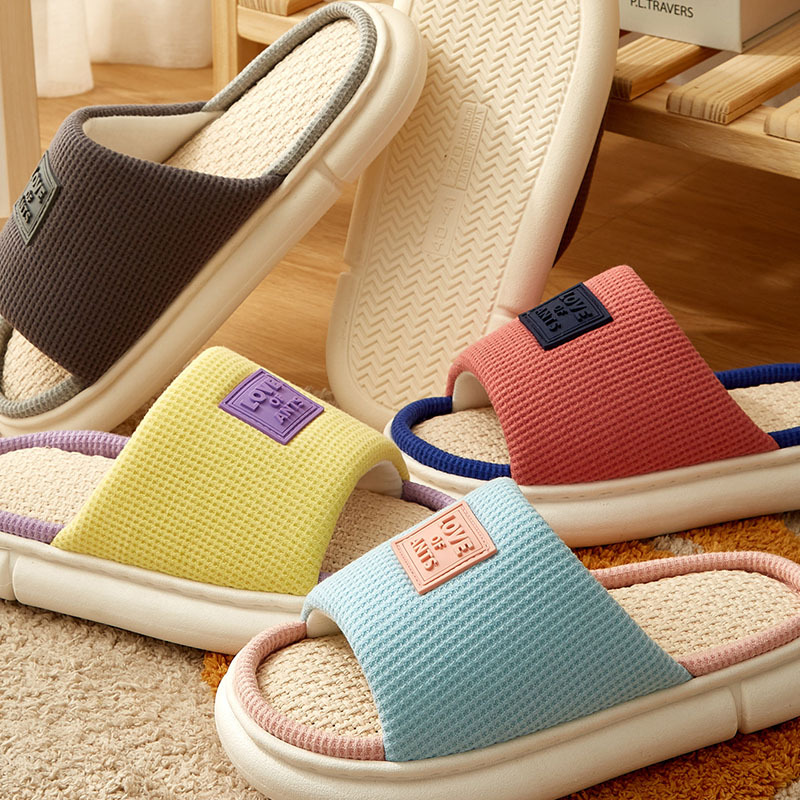 봄과 여름 린넨 슬리퍼 여성과 남성 커플 실내 홈 신발 캔디 컬러 사계절 바닥 슬리퍼 코튼 린넨 슬리퍼