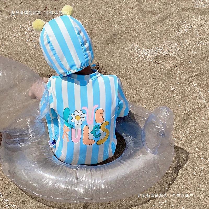 Детские купальники для мальчиков и девочек, новые летние цельные милые детские солнцезащитные быстросохнущие купальники с длинными рукавами для маленьких и средних детей, корейские