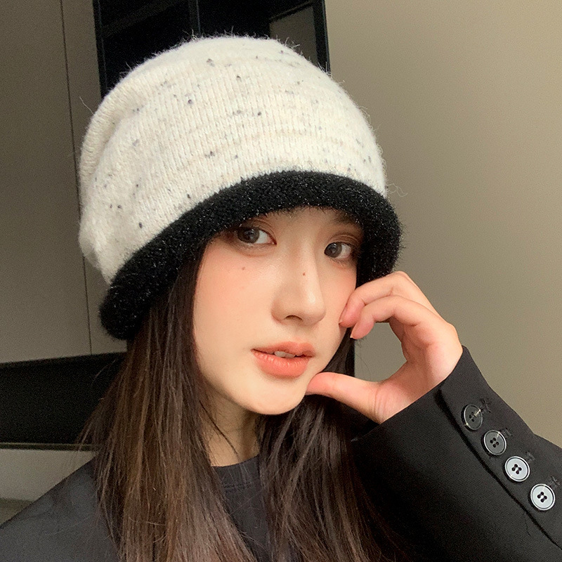 秋冬护耳保暖包头帽子女款大头围显脸小堆堆帽韩系拼色百搭针织帽|undefined
