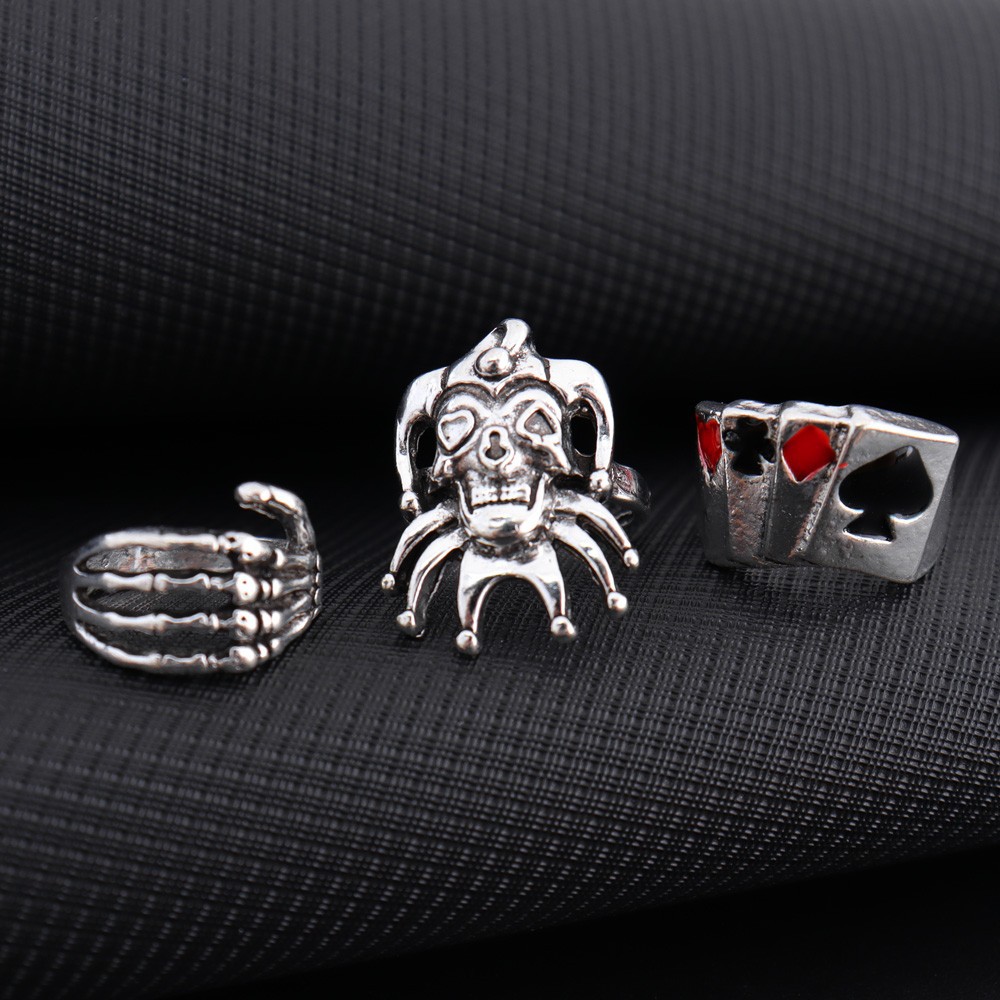 Geometric, Poker, Skull Pattern Cool Style Geometric Poker Skull Alloy Enamel Halloween Unisex Rings
