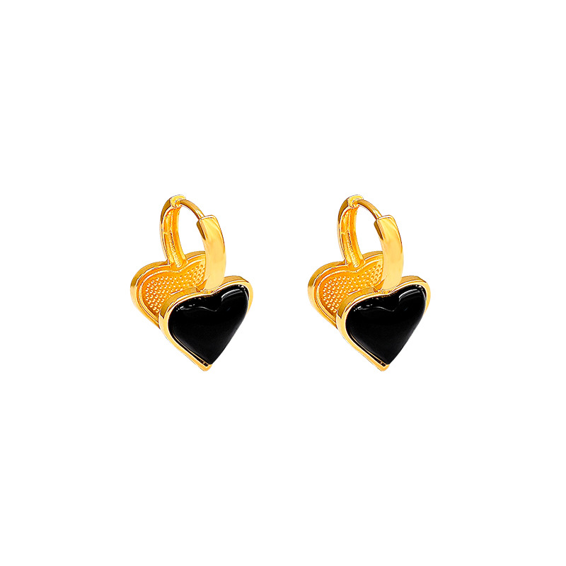 Schwarze und weiße Perlmutt-Herzanhänger für Damen, schlicht und stilvoll für den Alltag, echt vergoldet, reines Silber, leicht_voghion.com
