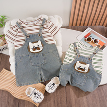 男童夏季套装2025新款儿童装休闲牛仔狮子头背带衣服男孩夏装薄款